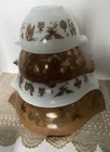 Pyrex Vintage Set of 4 Cinderella Early American Brown Mixing Nesting Bowls Gold