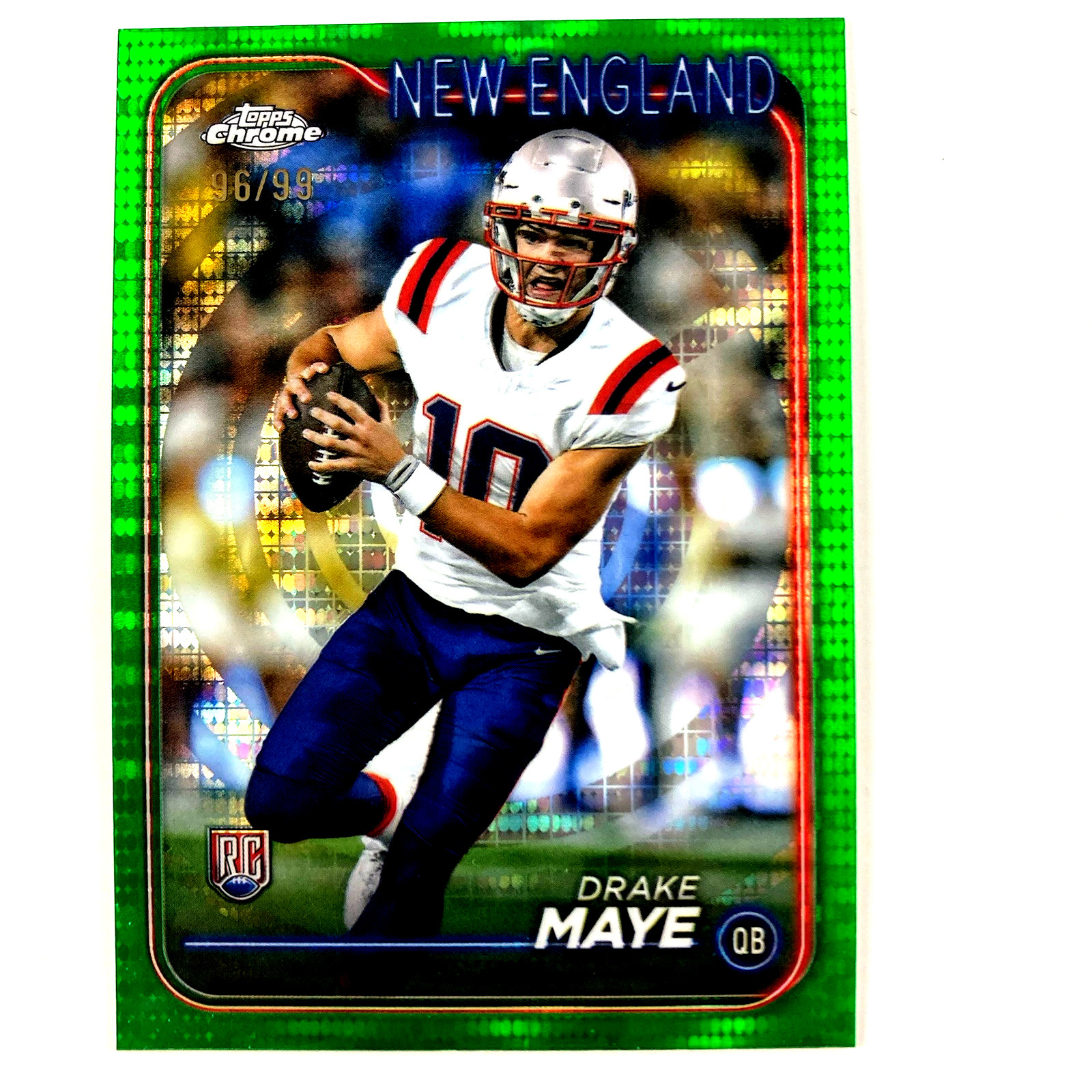 Drake Maye 2024 Topps Chrome Green Sonar Refractor Rookie #203 96/99 Patriots