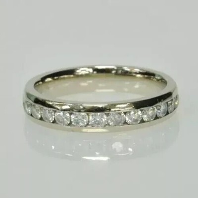 14K White Gold Plated Channel Set Lab-Created Diamond Wedding Band Ring