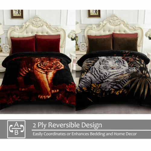 2ply Reversible Korean Mink Fleece Blanket Heavy Tiger Blanket 10lbs King Size - Picture 1 of 6