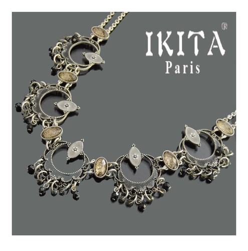 Collana Kette Collier Metallo Ikita Paris Emaille Vetro Orientale - Foto 2 di 2