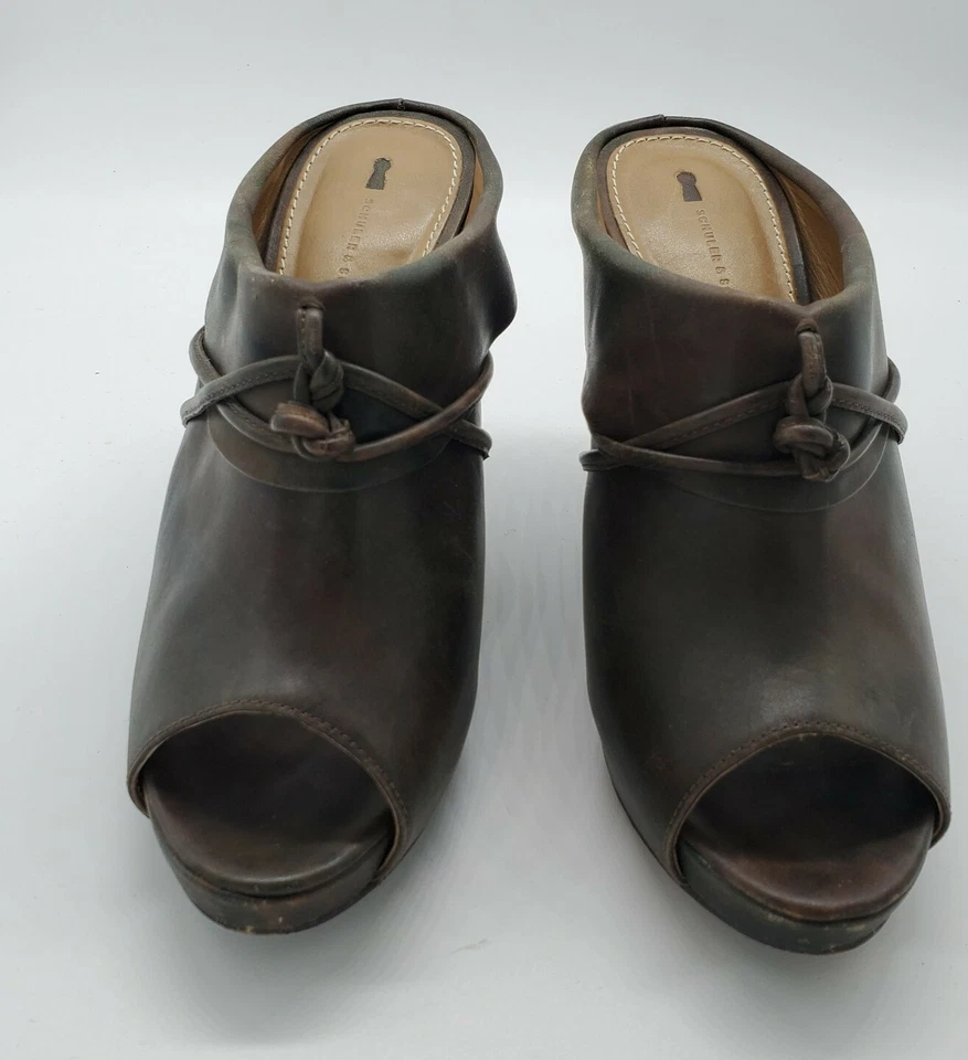 ANTHROPOLOGIE SCHULER SONS PEEP TOE PLATAFORMA MULES SLIDES COURO DESGASTADO 8B - Imagem 2 de 4