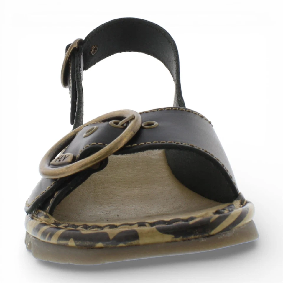 Fly London Femmes TRAM723FLY Sandales À Talons Wedge Casual Noires En Cuir - Photo 3/4
