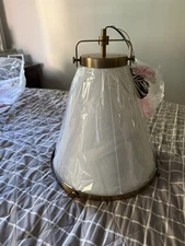 Hinkley Lighting Brass Pendant Light with White Cone Shade