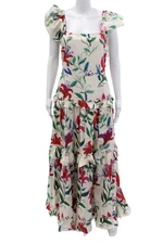 La Double Women's Square Neck Sleeveless Ruffle Tiered Maxi Dress Floral Size M