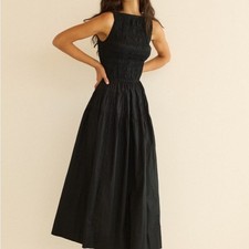 DÔEN Melie Shirred Paneled Pleated Organic Cotton-Poplin Midi Dress