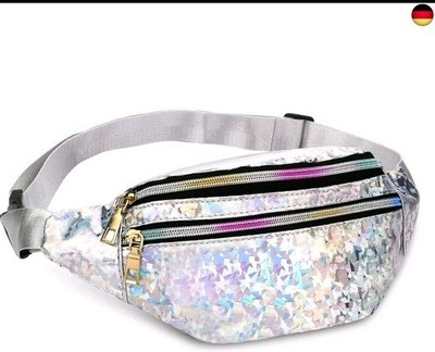 Glitzer Bauchtasche  Damen Wasserdicht Gürteltasche mit 3 Reißverschluss Fächern