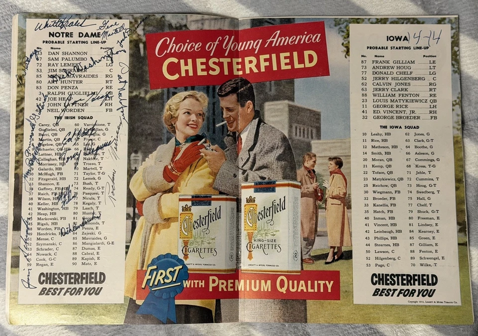 🔥1953 SIGNED NOTRE DAME vs IOWA FOOTBALL PROGRAM NCAA UNDEFEATED VHTF 11/21/53 - Image 4 of 4