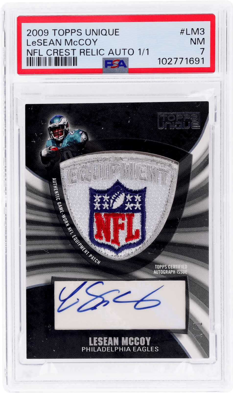 LeSean McCoy Topps Unique NFL Crest Relic Autographs 1/1 #LM3 Base