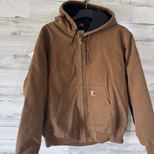 CARHARTT QUILT LINED J130 HOODED DUCK JACKET TAN MENS Xl