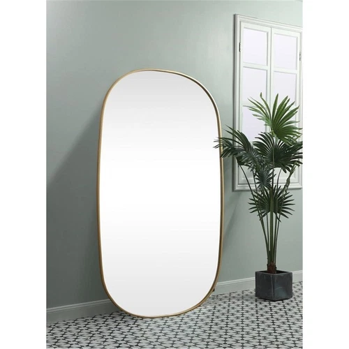 Elegant Decor Brynn 36x60" Oval Modern Metal Wall-Mounted Mirror in Brass - Picture 9 of 11