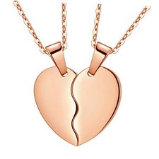 Broken Heart Necklace Women Men 316L Stainless Steel Best Friend BFF rose-gold