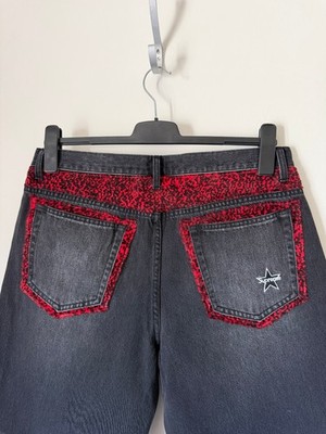 Supreme Leopard Faux Fur Loose Fit Jeans - Size 34 - Washed Black