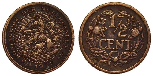 1915 Netherlands 1/2 Cent — photo from another recent sale