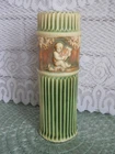 Antique Roseville Donatello Bud Vase 8" Tall Green Cherub Relief