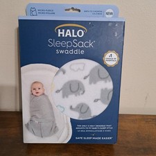 HALO SleepSack 3-Way Swaddle - Elephant Dreams Print Micro-fleece 0-3mths NIB