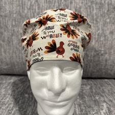Thanksgiving Turkeys Cream Satin Lining Cream Bouffant Scrub Cap
