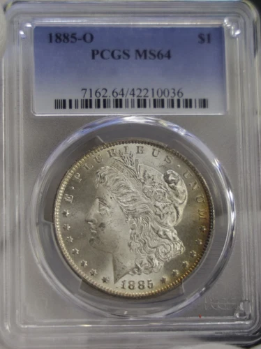 1885 O US Morgan Silver Dollar $1 PCGS MS64 Edge Toning