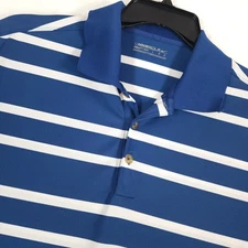 Nike Polo Shirt Mens Large Blue White Striped Golf Victory Southpaw Paw Logo