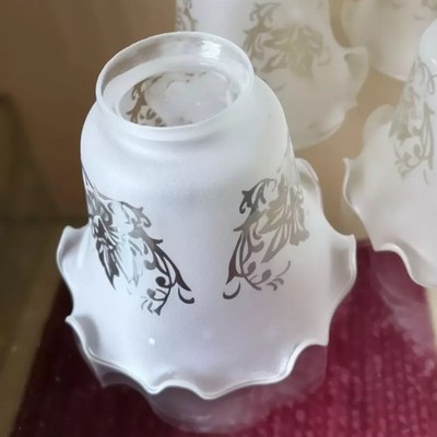 Vintage Frosted Glass Light Shade | Ruffled Edge Floral Etched