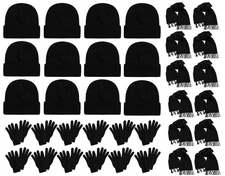 36x Winter Gloves, Beanies, Fleece Scarf Unisex Bulk Pack Donation Charity Care