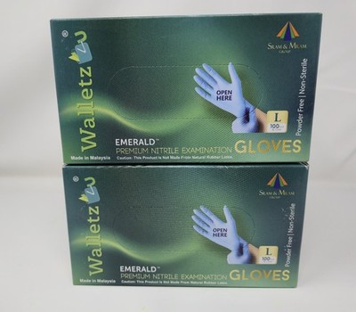 Walletz4U Emerald Premium Nitrile Exam Gloves  LARGE 100 Count 6 BOXES-PowdrFREE