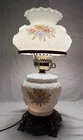 Vintage Fenton Hand painted Puffy Rose Milk Glass Gone With The Wind Lamp 3 Way