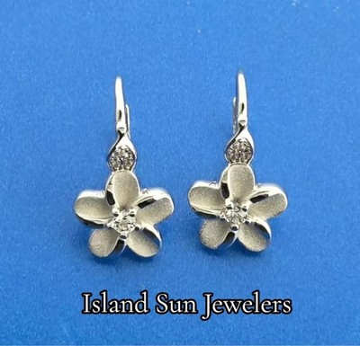 Alamea Plumeria Ohrringe mit Hebelverschluss, Sterlingsilber & Topas
