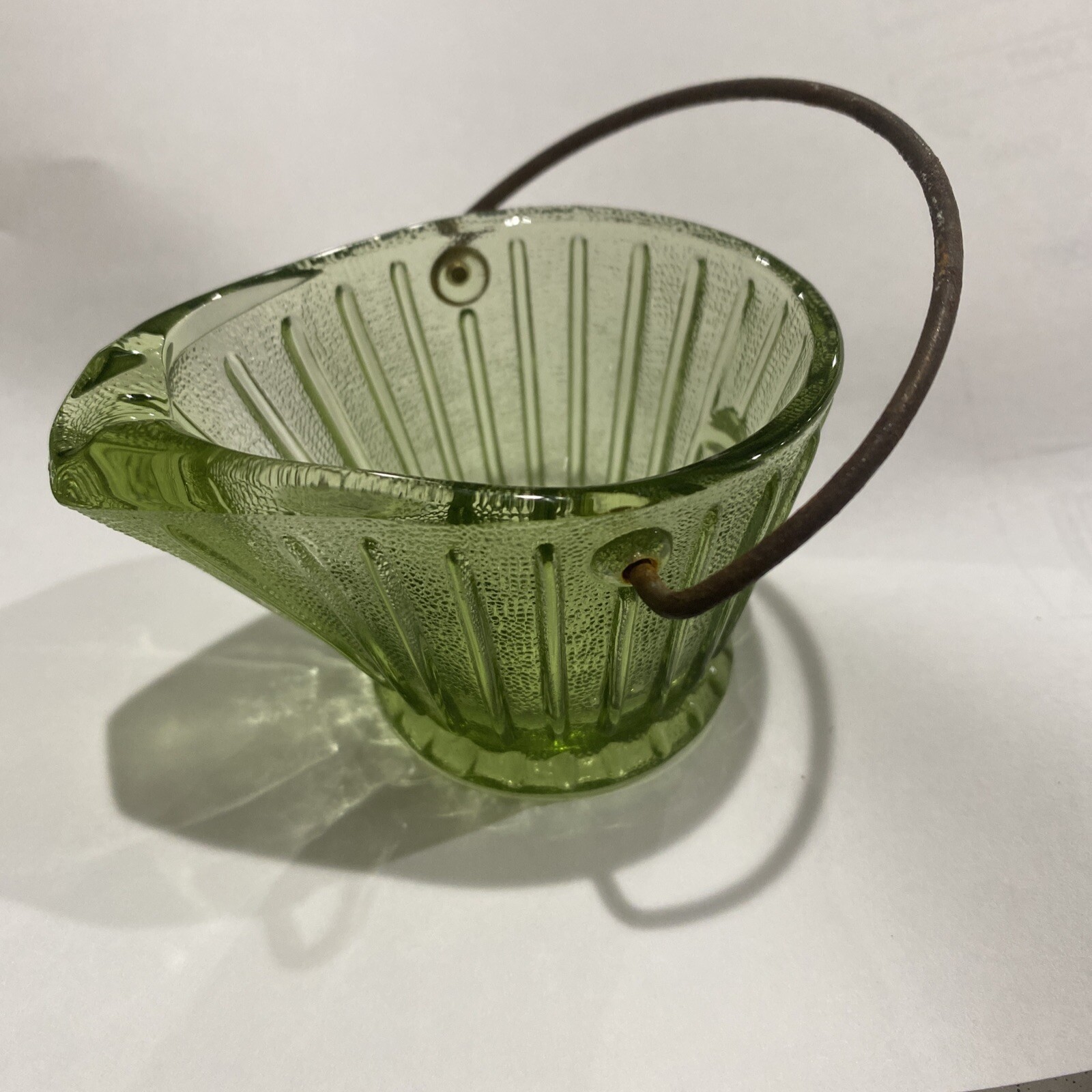 Vintage Glass Coal Bucket Ashtray or Toothpick Holder avocado Green CCC