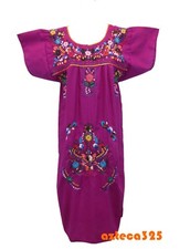 ANY COLOR Mexican Puebla Dress Embroidered FLORAL Fiesta Dress S M L XL 2X 3X