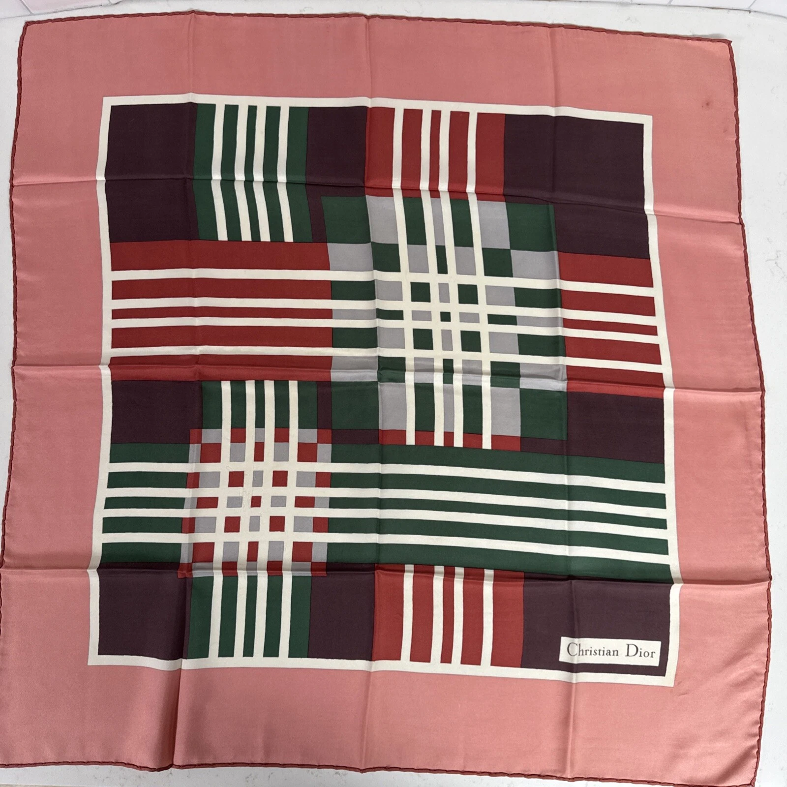 Foulard vintage Christian Dior 100% soie fabriqué en France rayures géométriques