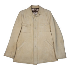 Scully Mens 44 Long Suede Leather Button Blazer Western Coat Jacket Beige Lined