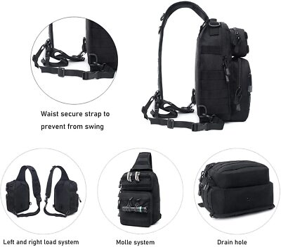Tactical Sling Bag By Tactic Ops - Waterproof MOLLE Assault Pack, EDC Daypack, Range Bag, Black - View #10