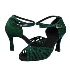 Green Flash Latin High Heels Women Ballroom Dancing Shoes Samba Shoes Sandals