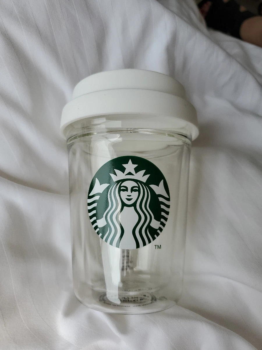 New Starbucks Double Wall Glass Coffee Tea Tumbler Cup 10 oz Sipper Lid  2023!