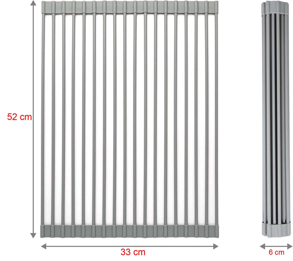Dish Drying Mat Foldable Stainless Steel Over The Sink Roll Up Rack 20.5" x 13" - Image 2 of 4