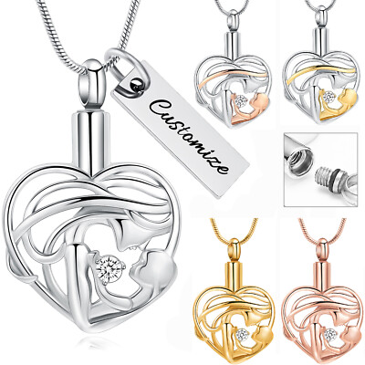 Stainless Steel Mom Kid in Heart Urn Pendant Memory Necklace for Cremation Ashes