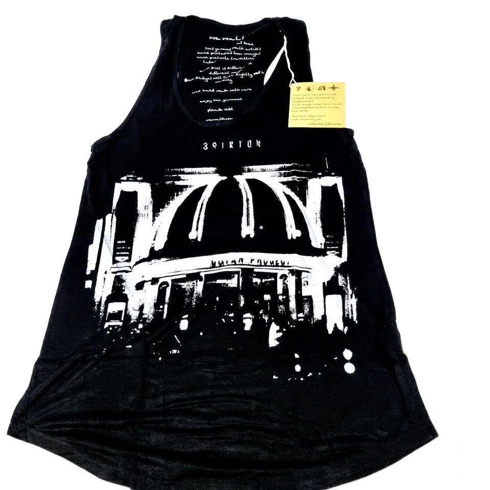 We Walk Brixton Relaxed Biker Vest Women Top Size M Black Hand Printed Art R$69