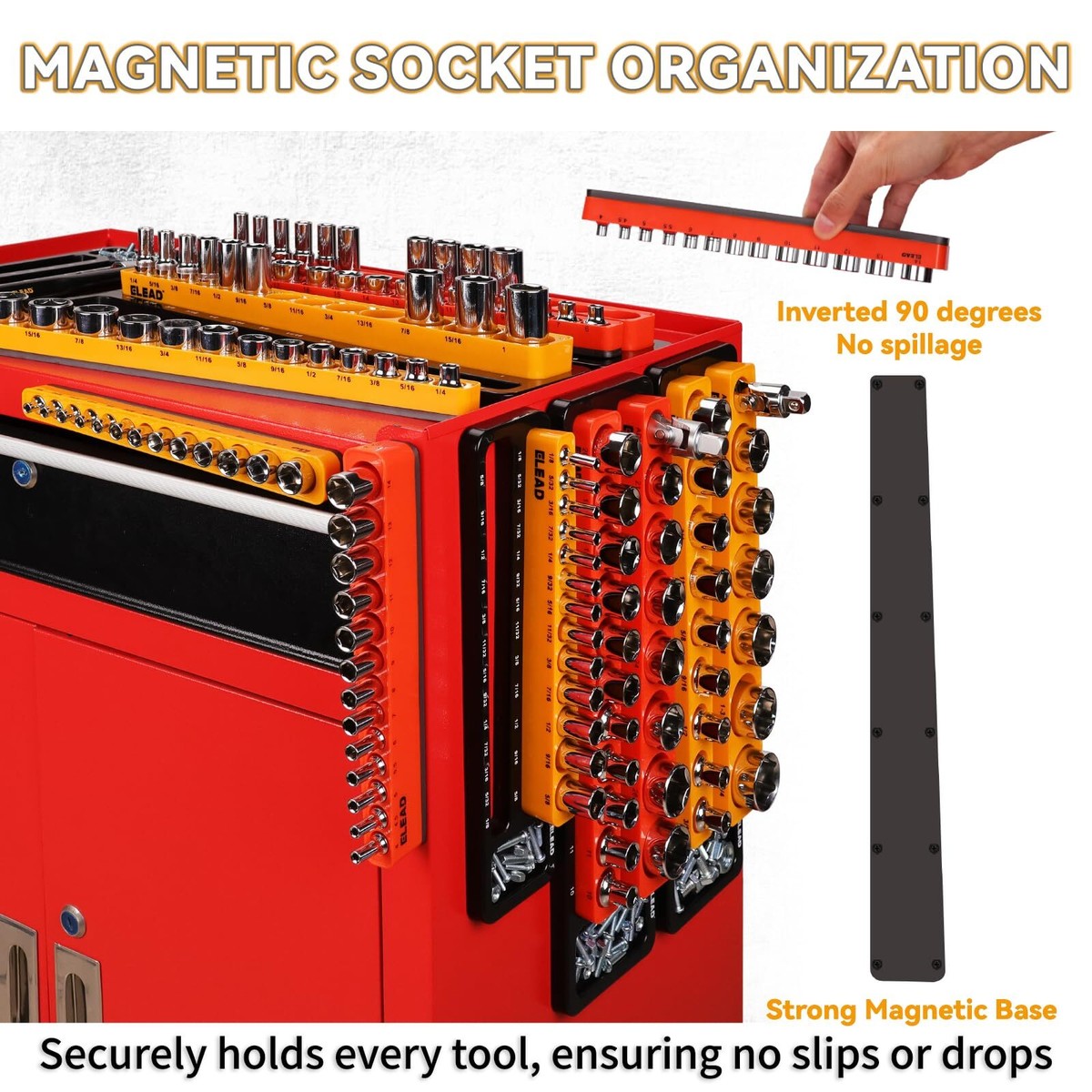 Magnetic Socket Organizer Set 6piece Durable 1/2 1/4 3/8 Inch