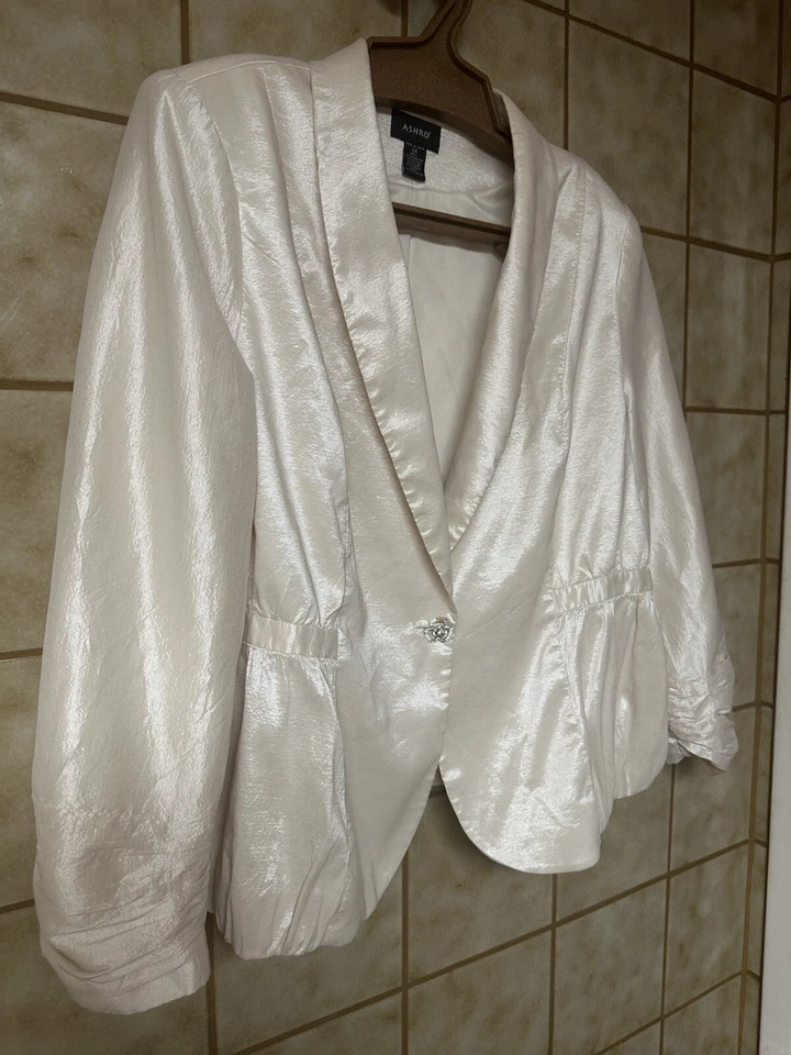 Ashro Women’s Plus Pearl Blush Ivory Formal Jacket Blazer, Old Money, Sz 24 - Image 2 of 4