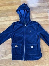 Lauren Ralph Lauren Velour Track Suit Jacket Women Sz PP Blue w/ Gold Full Zip