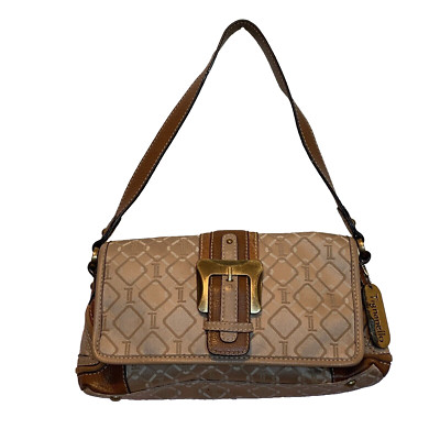 Buckle Front Tignanello Purse Fabric With Leather Accents 11x6