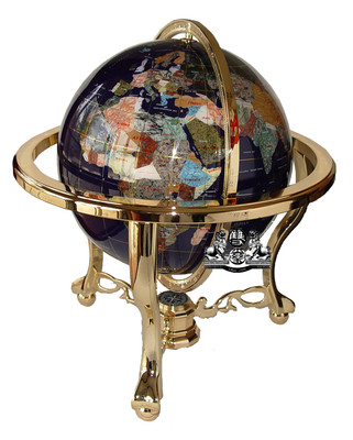Unique 21'' Tall Blue Lapis Tripod Gold Leg table Gem Gemstone World Map Globe 