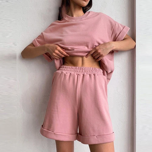 Ladies Loose Fit Solid Color Lounge Sets Women Beach Casual Elastic Waist - Bild 11 von 19