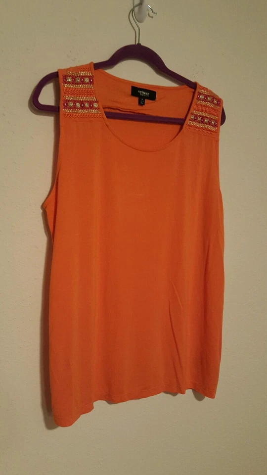 TWIGGY LONDON оранжевый вышитый плечи красный оранжевый золото Майка 1 X - Изображение 4 из 4