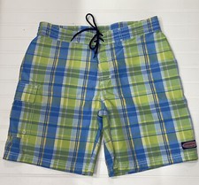 Vineyard Vines Green Blue Plaid Mesh Lined Cargo Swim Trunks Mens Size 33