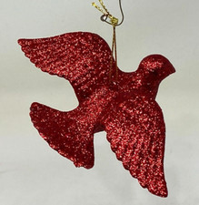 Christmas Glitter Dove Ornament Red Hanging Holiday Tree Decor Resin Sparkling