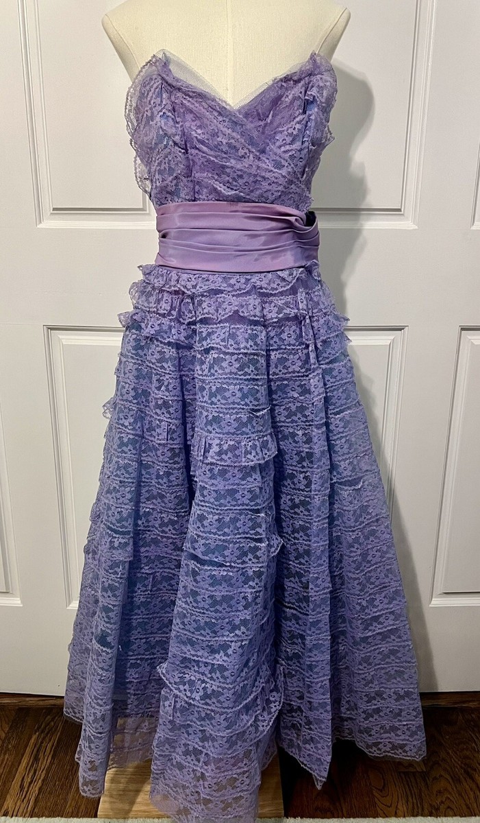 Vintage 1950's Purple Lace Tulle Ruffle Cupcake Party Formal Dress Full Skirt XS Vintage 1950's Purple Lace Tulle Ruffle Cupcake Party Formal Dress Full Skirt XS