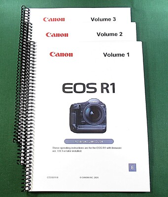Canon EOS R1 Instruction Manual:  3 Volume Set 1160 Pages & Clear Covers!