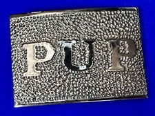 Custom Initial Letter PUP Reflective Textured Metal Silver Tone Belt Buckle